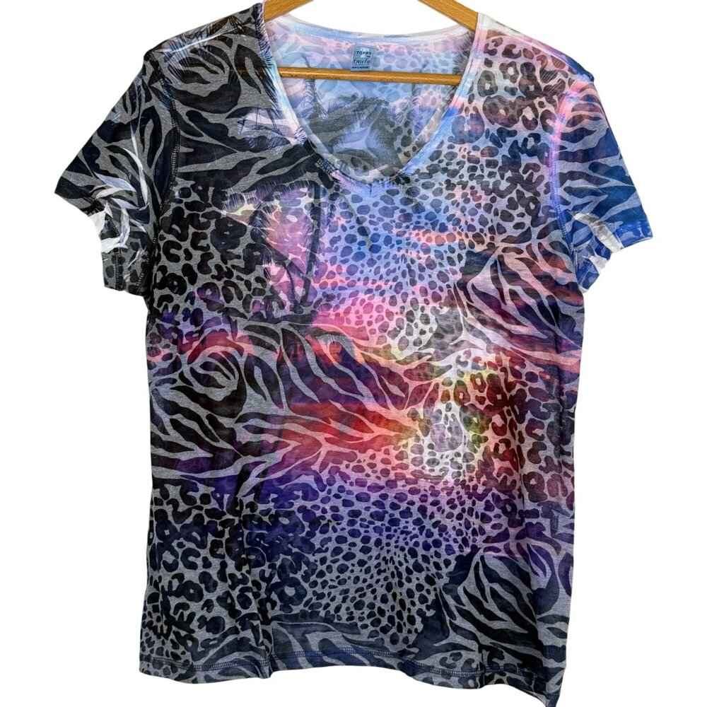 Toppy-T Animal Print Tropical Sunset T-Shirt Sz XX-Large Multicolor Lightweight